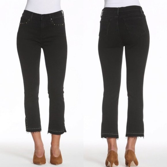 Driftwood Black Amelia Crop Jeans Studded Size 26 Raw Hem Stretch Denim - Picture 2 of 12